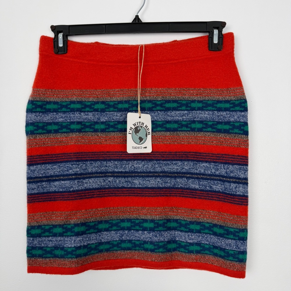 NEW Toad&Co Merino Heartfelt Sweater Skirt Winterberry Orange Striped Wool M